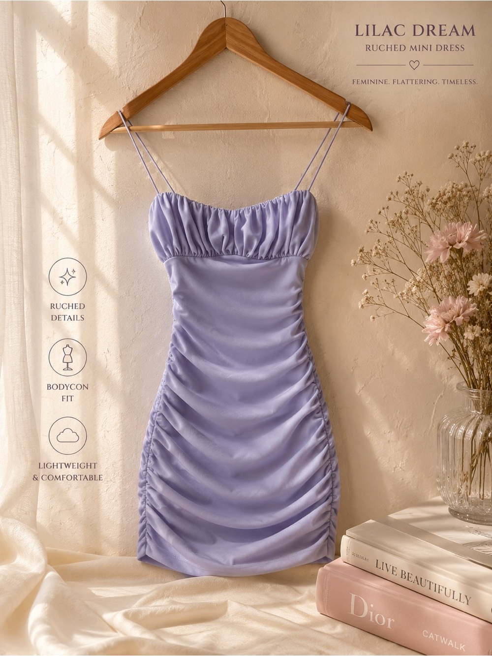 Princess Polly Lavender Ruched Bodycon Mini Dress Sleeveless Strappy Size 2